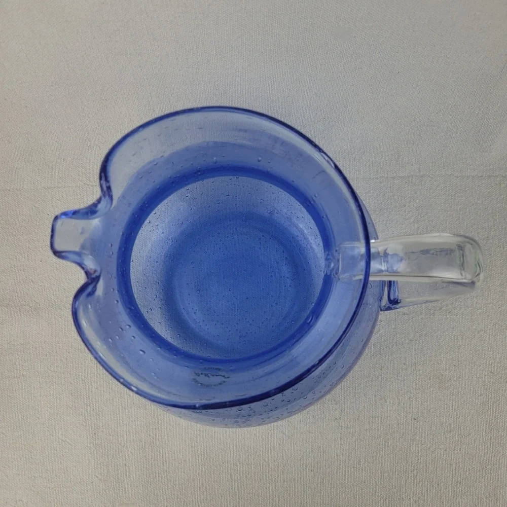 Artland Iris Blue Bubble Glass Pitcher Handblown Seeded Glass Round‎ 7